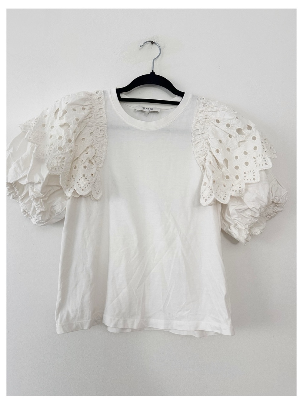 Sea New York hazel eyelet puff sleeve t shirt - white 100% cotton size small - Picture 3 of 6